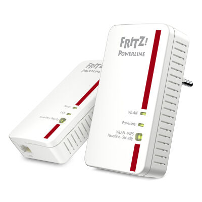 Set mit FRITZ!Powerline 1240E + 1000E / Powerline bis zu 1.200 MBit/s / WLAN N bis zu 300 MBit/s / 2x Gigabit LAN Port (insgesamt) / MIMO-Technologie