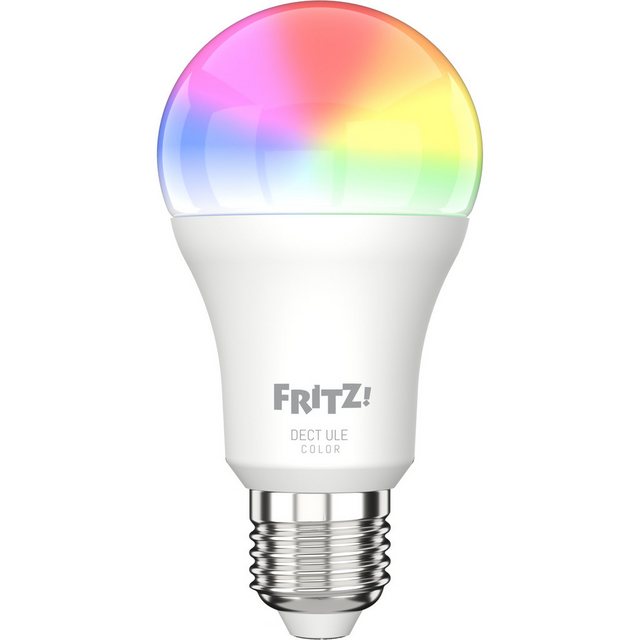 Mit der FRITZ!DECT 500 kommt farbiges Licht ins eigene Zuhause. Diese smarte LED-Lampe für den Sockel E27 lässt sich ganz einfach in das FRITZ!-Heimnetz einbinden. Damit stehen vielfältige Steuerungsmöglichkeiten zur Verfügung: per App auf dem Smartphone oder auf anderen mobilen Endgeräten. Neben Farbtemperatur und Helligkeit lässt sich die Beleuchtungsfarbe anpassen - ganz nach Wunsch