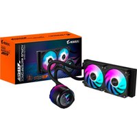 Die AORUS WATERFORCE X II 240 mit ARGB-Beleuchtung ist ein All-in-One (AIO)-Flüssigkeitskühler. Die Hochleistungspumpe leitet die Wärme von High-End-CPUs effizient ab. Der Wasserblock verfügt über ein rundes LCD-Farbdisplay für Videowiedergabe und Textunterstützung. Die AIO-Wasserkühlung besitzt zwei leistungsstarke