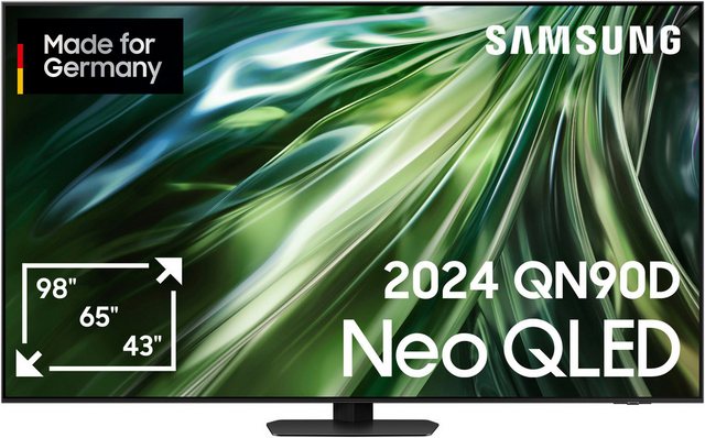 Praktischer Fernseher für ein Gefühl wie im Kino Der GQ75QN90DAT ist ein KI Neo QLED-Fernseher von Samsung. Filme lassen sich auf dem großen 75 Zoll (189 cm) 4K Ultra HD-Bildschirm in hoher Auflösung betrachten. Dein Wohnzimmer wird zum Heimkino: Dank des Sourround-Sounds tauchst du regelrecht in das Filmerlebnis ein. Dank WLAN streamst du Lieblingsserien und nutzt abwechslungsreiche Apps inkl. Zugang zu mehr als 900 freien Kanälen