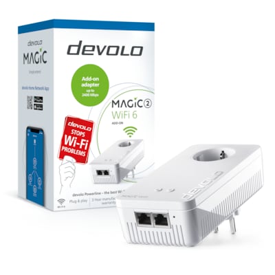 • Schnell. Schneller. devolo Magic 2 WiFi 6! • Simultanes Senden und Empfangen in rasanter Geschwindigkeit • Mesh-WLAN für alle - zeitgleich und im ganzen Zuhause • 3 Jahre Garantie