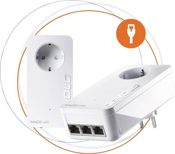 Genießen Sie schnelles Internet in jedem Zimmer – Jetzt lossurfen mit Powerline-Technologie! Für ein schnelle Internetverbindung im gesamten Haus braucht es kein Wunder – nur ein bisschen Magie. Mit dem Magic 2 LAN triple Starter Kit kreieren Sie zu Hause ein hocheffektives dLAN-Netzwerk mit Powerline-Technologie und genießen ununterbrochen schnelles Internet in jedem beliebigen Raum. Denn dLAN heißt: Internet aus der Steckdose. Internet wird hier über die vorhandene Stromleitung durch dicke Wände hindurch übertragen – so wird jede Steckdose zur potenziellen Netzwerkdose. Zusätzlich sichert Ihnen der moderne G.hn-Standard der devolo Magic-Reihe nicht nur eine hohe Datenübertragungsrate