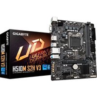 Das GIGABYTE H510M S2H V3 Mainboard basiert auf dem Intel®-H510-Chipsatz und unterstützt Intel®-Prozessoren für den Sockel 1200 der 10ten und 11ten Generation. Es verfügt über zwei DDR4-DIMM-Slots im Dual-Channel-Betrieb für bis zu 64 GB Arbeitsspeicher. Zur weiteren Ausstattung des GIGABYTE H510M S2H V3 gehören ein PCIe-4.0-x16-Slot zwei PCIe-3.0-x1-Slot. Außerdem verfügt das Mainboard über 8-Kanal-Sound