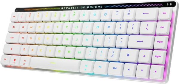 Hauptmerkmale rn rn Tastatur rn Empfohlene Nutzung Gaming rn Geräteschnittstelle USB + RF Wireless + Bluetooth rn Tastatur-Switch Optischer Schlüsselschalter rn Eingabegerät Touchpad rn Tastatur Formfaktor 65% rn Numerisches Keypad Nein rn Überschlag N-Key-Rollover rn Frequenzband 2.4 GHz rn rn Design rn Hintergrundbeleuchtung Ja rn Produktfarbe Weiß rn Typ der Hintergrundbeleuchtung RGB-LED rn Farbe der Hintergrundbeleuchtung Multi rn Tastatur-Stil Gerade rn Intelligentes