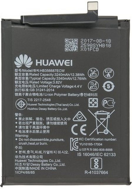 Originalakku von Huaweizur Verwendung für Huawei Mate 10 Litees handelt sich um einen Li-Pol-Akkudie Spannung beträgt 3