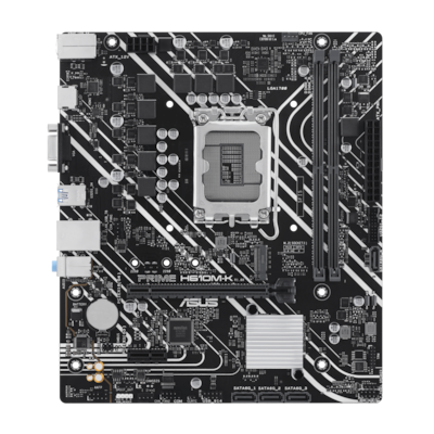 Chipsatz: Intel® H610 / Prozessorsockel: Sockel 1700 / Speicherunterstützung: 2x DDR4 / Formfaktor: µATX