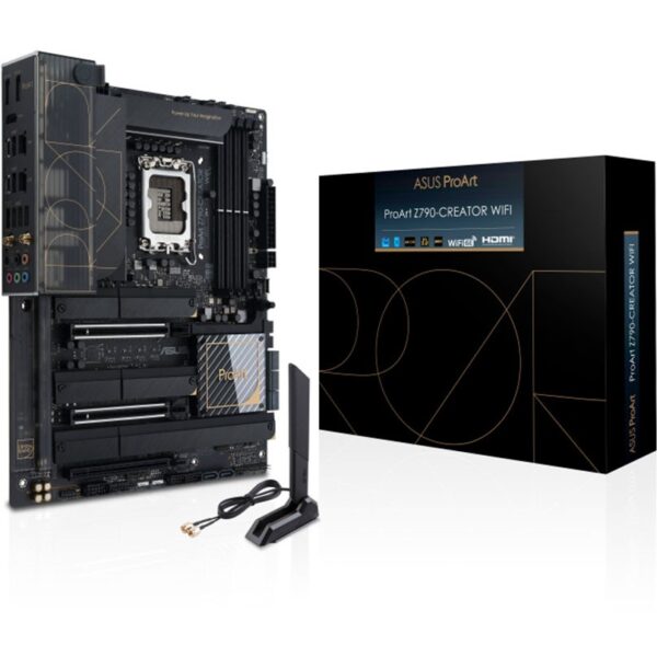 ProzessorProzessorhersteller: AMDProzessorsockel: LGA 1700Kompatible Prozessoren: Intel® Celeron®. Intel® Coreâ„¢ i3. Intel® Coreâ„¢ i5. Intel® Coreâ„¢ i7. Intel® Coreâ„¢ i9. Intel® Pentium® GoldMaximale Anzahl an SMP-Prozessoren: 1Unterstützte Prozessorsteckplätze: LGA 1700SpeicherUnterstützte Arbeitsspeicher: DDR5-SDRAMAnzahl der Speichersteckplätze: 4Arbeitsspeicher Typ: DIMMSpeicherkanäle: ZweikanaligECC Ñompatibility: Nicht-ECCEigenschaft: Ohne ECCUnterstützte Arbeitsspeichergeschwindigkeit: 4800.5000.5200.5400.5600.5800.6000.6200.6400.6600.6800.7000.7200 MHzUnterstützte Speichertaktrate (max.): 7200 MHzRAM-Speicher maximal: 128 GBEigenschaft: Unbuffered SpeicherSpeicher-ControllerUnterstützte Speicherlaufwerke: HDD & SSDUnterstützte Speicherlaufwerk-Schnittstellen: M.2. SATA IIIEigenschaft: RAID-UnterstützungRAID Level: 0. 1. 5. 10GrafikParallele Verarbeitungstechnologie: Nicht unterstütztInterne E/A-AnschlüsseAnzahl USB 2.0 Schnittstellen: 2USB 3.2 Gen 1 (3.1 Gen 1) Anschlüsse: 1USB 3.2 Gen 2 (3.1 Gen 2) Anschlüsse: 1SATA III Anschlüsse: 8Eigenschaft: Front Panel AudiosteckerEigenschaft: ATX Stromstecker (24-pol.)Eigenschaft: CPU VentilatorsteckerZahl der Chassisventilatorstecker: 5Anzahl Molex Anschlüsse 4pin: 1Eigenschaft: EPS Stromstecker (8-pin)Zahl der COM Stecker: 1Eigenschaft: TPM-AnschlussEigenschaft: 12-V-StromanschlussEigenschaft: RGB-LED-StiftleisteE/A-Anschlüsse auf der RückseiteUSB 3.2 Gen 1 (3.1 Gen 1) Anzahl der Anschlüsse vom Typ A: 6Anzahl Ethernet-LAN-Anschlüsse (RJ-45): 2Anzahl HDMI-Anschlüsse: 1HDMI-Version: 2.1Anzahl DisplayPort Anschlüsse: 2DisplayPorts-Version: 1.4Kopfhörerausgänge: 1Eigenschaft: Line-inEigenschaft: Mikrofon-EingangMenge der Thunderbolt-Anschlüsse: 2WiFi-AP-Antennenbuchse: 2NetzwerkEigenschaft: Ethernet/LANEthernet Schnittstellen Typ: 2.5 Gigabit Ethernet. 10 Gigabit EthernetEigenschaft: WLANTop WLAN-Standard: Wi-Fi 6E (802.11ax)WLAN-Standards: 802.11a. 802.11b. 802.11g. Wi-Fi 4 (802.11n). Wi-Fi 5 (802.11ac). Wi-Fi 6 (802.11ax). Wi-Fi 6E (802.11ax)Eigenschaft: BluetoothBluetooth-Version: 5.3MerkmaleMotherboard Chipsatz: Intel Z790Audio-Chip: Realtek S1220AAudio Kanäle: 7.1 KanäleProduktfarbe: SchwarzKomponente für: PCMotherboardformfaktor: ATXMotherboard Chipsatz Familie: IntelKühlung: PassivEnergiequelle: ATXUnterstützt Windows-Betriebssysteme: Windows 10. Windows 11ErweiterungssteckplätzePCI Express x16-Steckplätze (Gen 4.x): 1PCI Express x16-Steckplätze (Gen 5.x): 2Anzahl der M.2 (M)-Steckplätze: 4BIOSBIOS-Speichergröße: 256 MbitVerpackungsdatenVerpackungsbreite: 331 mmVerpackungstiefe: 266 mmVerpackungshöhe: 76 mmPaketgewicht: 2.43 kgGewicht und AbmessungenBreite: 305 mmTiefe: 244 mmSonstige FunktionenEigenschaft: Back-to-BIOS KnopfAnzahl der M.2 (E) Slots: 1 - Eingabe / Ausgabe Mainboards & Zubehör Mainboards Intel - ASUS PROART Z790-CREATOR WIFI