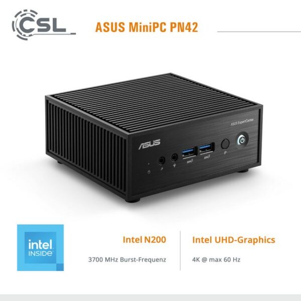 Der ASUS PN42 N200 ist ein ultrakompakter Mini-PC der Extraklasse. Ausgestattet mit einem leistungsstarken Intel N200 Prozessor