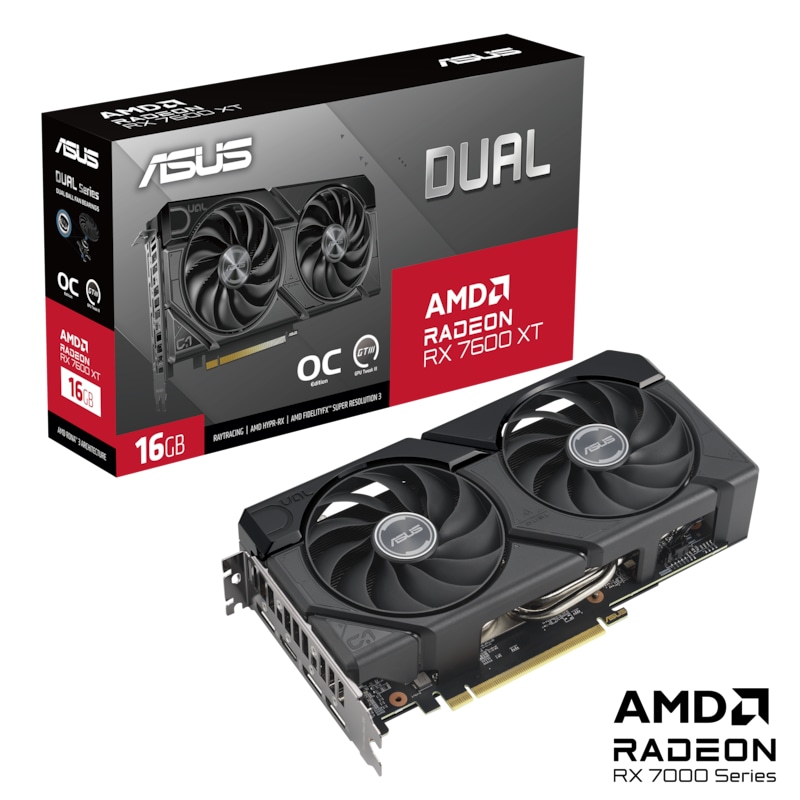 • AMD Radeon RX 7600 XT • 16GB GDDR6-RAM • 0dB-Technologie • Axial-Tech-Lüfterdesign • Lüfter mit Doppelkugellagern