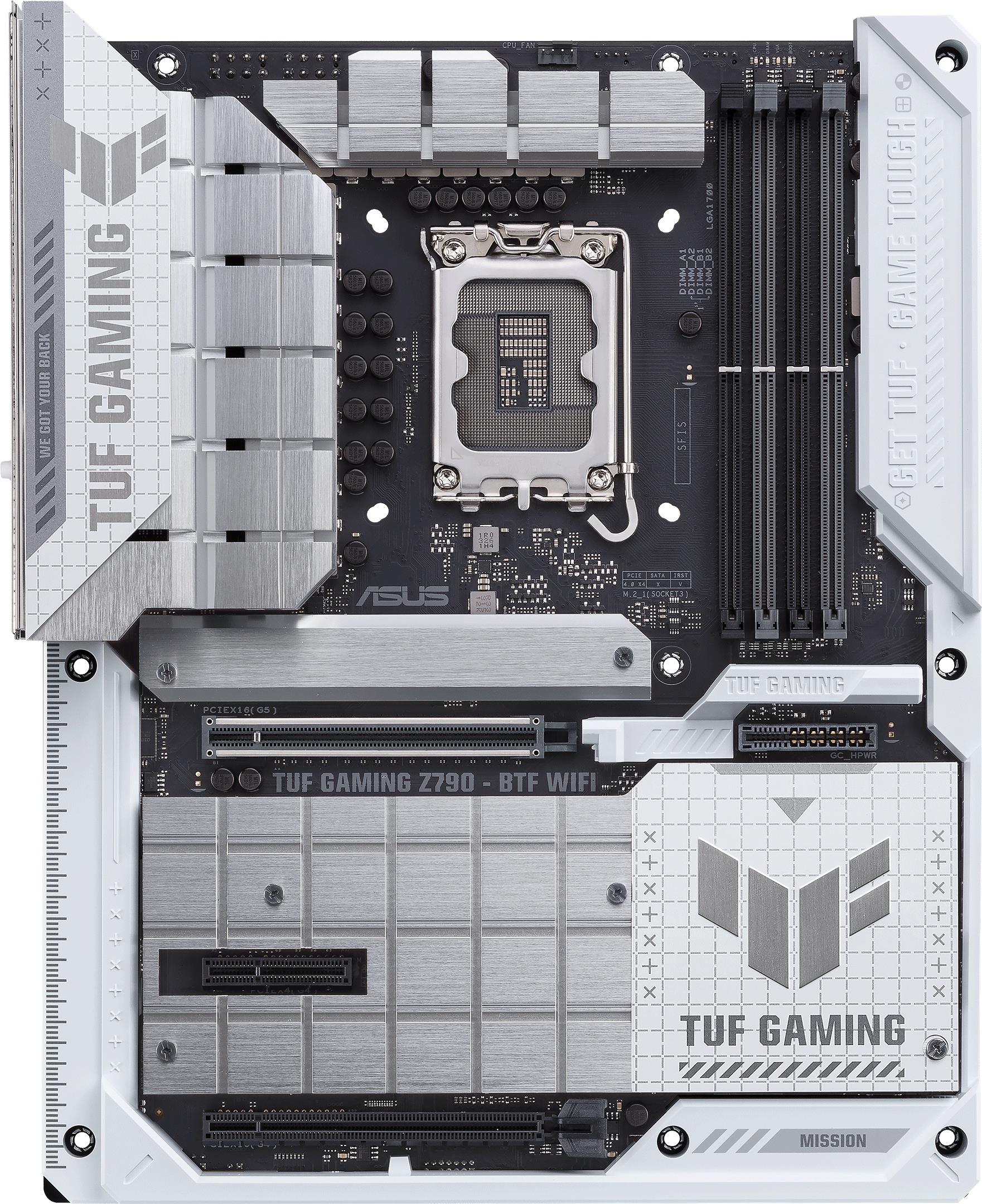 rnTUF GAMING Z790-BTF WIFIDas TUF GAMING Z790-BTF WIFI vereint alle wesentlichen Elemente der neuesten Intel® Prozessoren mit spieletauglichen Funktionen und bewährter Haltbarkeit. BTF bedeutet Back To (the) Future und steht für eine neue Ära für alle PC-DIY-Gamer. Die fortschrittliche BTF-Serie versteckt nicht nur alle Anschlüsse auf der Rückseite des Mainboards