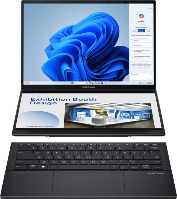 ASUS Zenbook 14 Duo OLED UX8406MA-PZ103W - 14 WQXGA+ OLED u9-185H 32GB RAM 1TB SSD - 35,6 cm (14) 2880 x 1800 Pixel / 400 Nits OLED Display glänzend / Intel® Core Ultra 9 (100) 185H / Intel® Intel® Arc Grafik / 32 GB RAM - 1000 GB SSD / Windows 11 Home - schwarz - 1.65 kg (90NB12U1-M00C10)