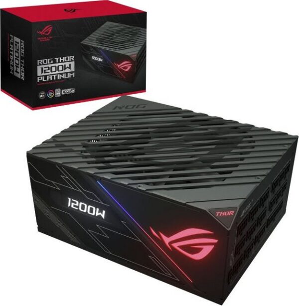 Das ROG Thor 1200W Platinum-Netzteil zeichnet sich durch Aura Sync und ein OLED-Display aus