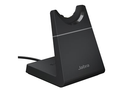 JABRA Evolve2 65 Deskstand USB-A black. Über die praktischen Basisstation lässt sich das Jabra Evolve2 65 einfach auf dem Schreibtisch aufladen und aufbewahren.  - Audio