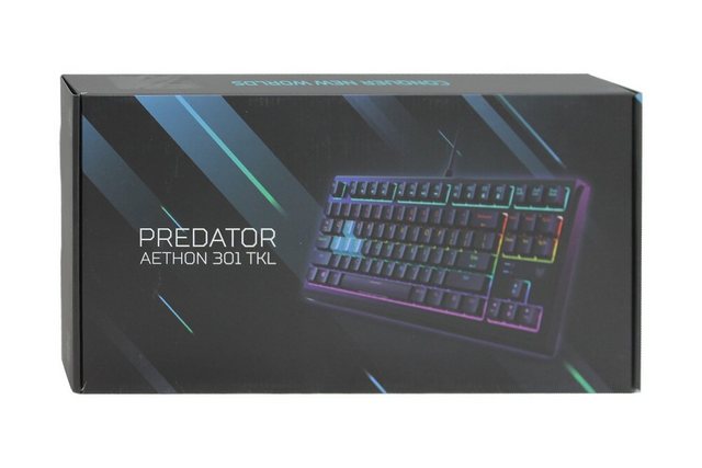 Acer Predator Aethon 301 TKL Gaming Tastatur - Deutsches Tastaturlayout (QWERTZ) Ein-Tasten Schalter mit HintergrundbeleuchtungSechs Gruppen von selbstdefiniertem Lichtdesign können eingestellt werden.Farbe: schwarzAbmessungen: 371 x 146 x 26