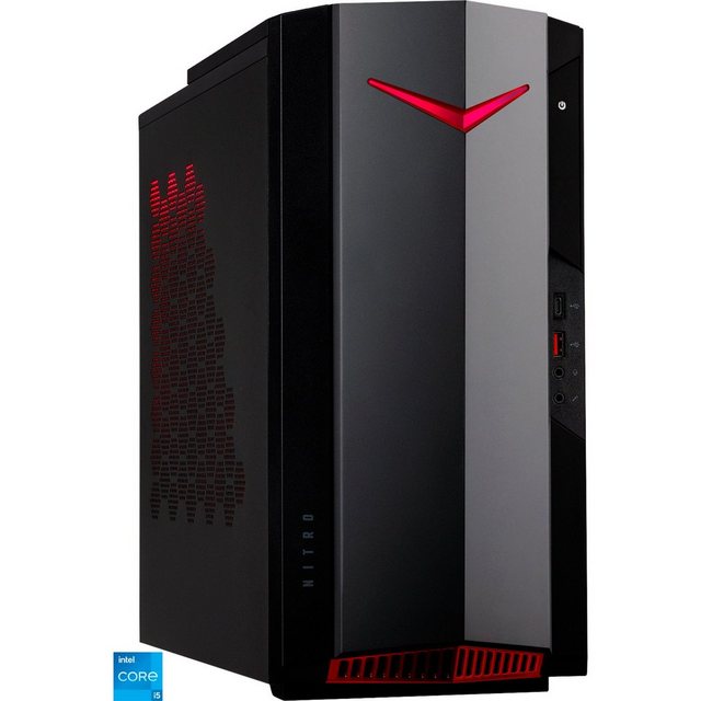 Der Acer Nitro 50 N50-640 (DG.E2VEG.00Z) ist ein Gaming-Rechner im 16-Liter-Gehäuse und mit Vollausstattung. Im schwarz-roten Gehäuse steckt ein Intel® Core™ i7-12700F Prozessor mit acht Performance- und vier Efficiency-Kernen