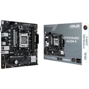 Das Mainboard ASUS PRIME A620M-K basiert auf dem AMD A620 Chipsatz und unterstützt AMD-Prozessoren für den Sockel AM5. Es verfügt über zwei DDR5-DIMM-Slots im Dual-Channel-Betrieb für bis zu 96 GB Arbeitsspeicher. Zur weiteren Ausstattung des ASUS PRIME A620M-K gehören ein PCIe-4.0-x16-Slot und ein PCIe-3.0-x1-Slot. Außerdem verfügt das PRIME A620M-K über 8-Kanal-Sound