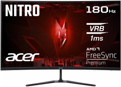 Acer Nitro ED320QRS3bmiipxDieser Monitor ist mit AMD FreeSync Premium ausgestattet.Eigenschaften: Monitor mit mattem DisplayBildschirmdiagonale: 80 cm / 32"Auflösung: 1920 x 1080 Full HDKontrastverhältnis: 3000:1Helligkeit: 300 cd/m2Seitenverhältnis: 16:9Maximaler Blickwinkel horizontal / vertikal: 178° / 178°Reaktionszeit: 1 bis 5 msAnschlüsse: 2x HDMI 2.0 / 1x DisplayPort 1.4 Lautsprecher integriert (2x 2 Watt)Monitor ist neigbarStandfuß im Lieferumfang enthaltenWandhalterung optional erhältlich (VESA 100 x 100 mm)Abmessungen mit Standfuß (B x H x T): 70