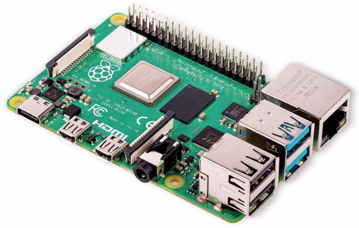 Der Raspberry Pi 4 Model B ist das neueste Produkt aus der beliebten Raspberry Pi Computer Familie. Er bietet bahnbrechende Steigerungen bei der Prozessor Leistungsfähigkeit