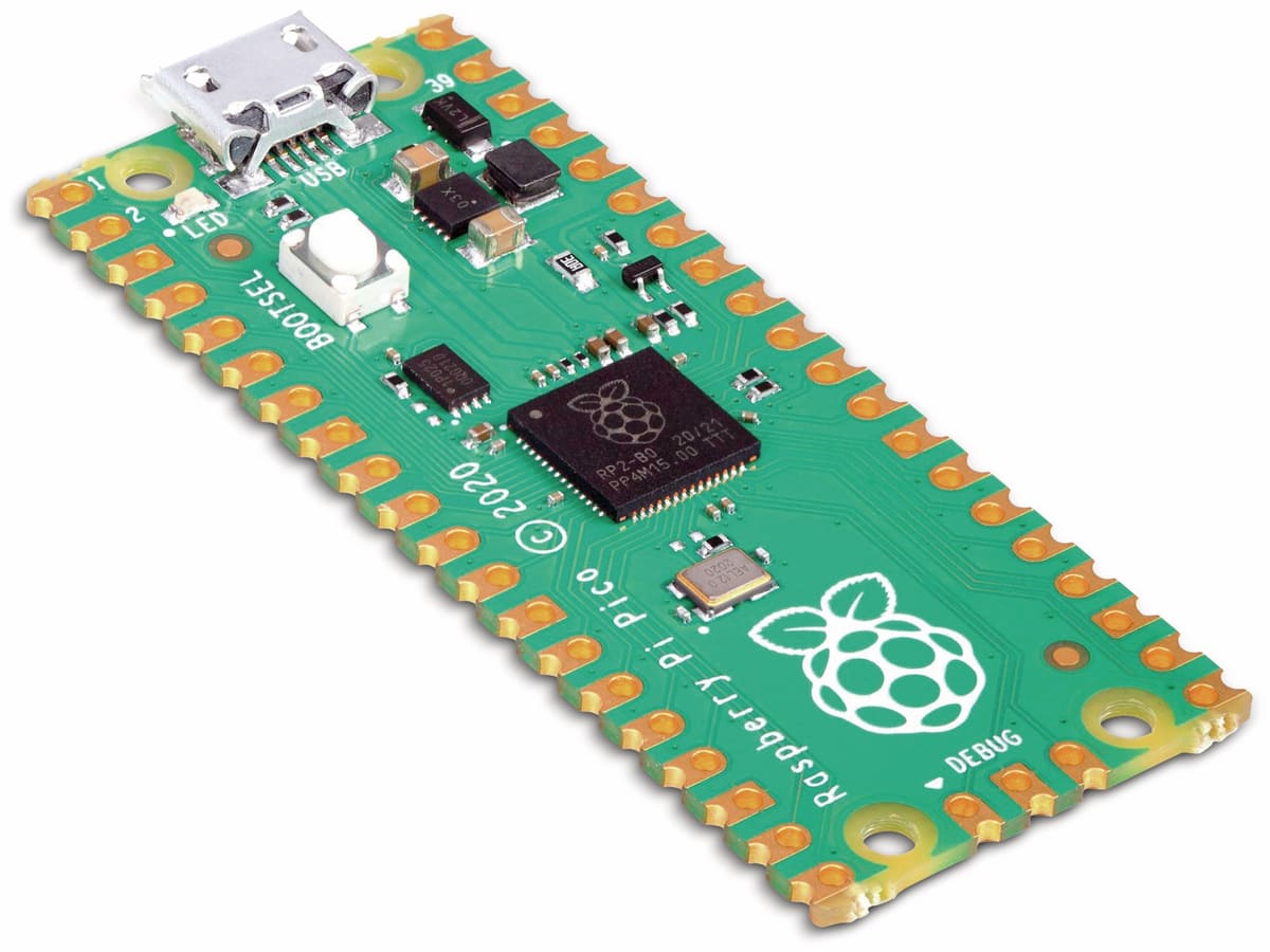 Das Herzstück des Raspberry Pi Pico Mikrocontrollerboards ist ein eigens von Raspberry Pi entworfener Chip namens Rp2040 mit einem 133 MHz getakteten ARM Cortex-M0+ Dual-Core mit integrierten 2 MB Qspi Flash-Speicher für Code- und Datenspeicherung. Sie können Ihren Pico programmieren