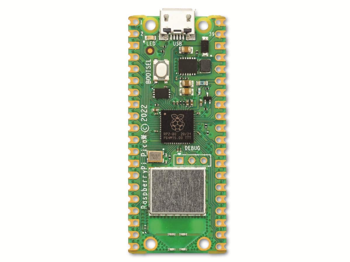 Das Herzstück des Raspberry Pi Pico Mikrocontrollerboards ist ein eigens von Raspberry Pi entworfener Chip namens Rp2040 mit einem 133 MHz getakteten ARM Cortex-M0+ Dual-Core mit integrietem 2 MB Qspi Flash-Speicher für Code- und Datenspeicherung. Sie können Ihren Pico programmieren