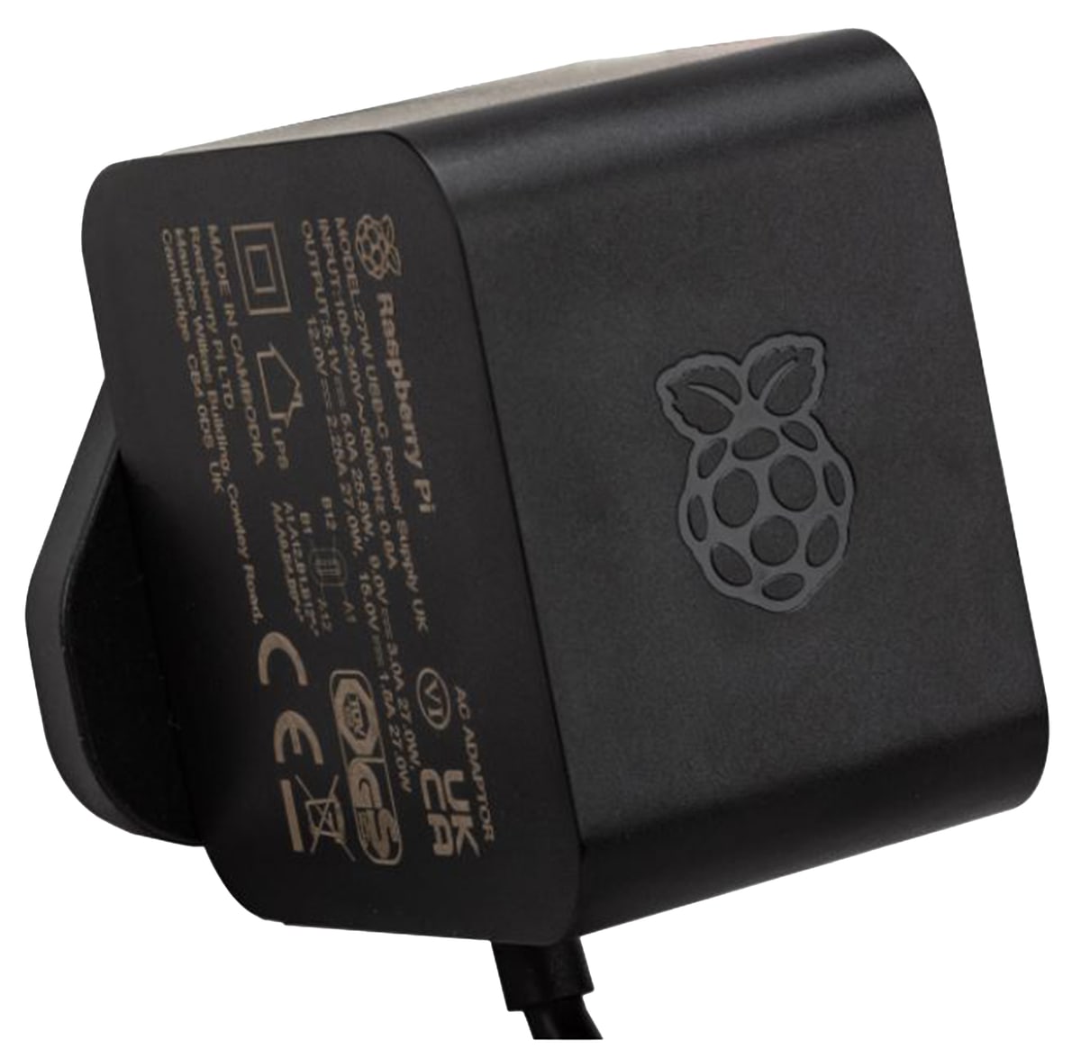 Offizielles Stecker-Schaltnetzteil für den Raspberry Pi 5 mit Usb-C Ausgang. Dieses hocheffiziente 27 W Netzteil bietet Standard-PD (Power Delivery) mit 5 V/ 3 A