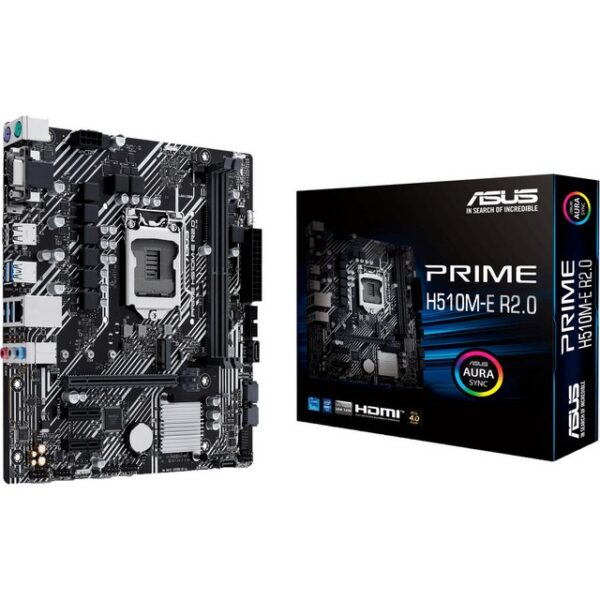 Das Mainboard ASUS PRIME H510M-E R2.0 basiert auf dem Intel®-H470-Chipsatz und unterstützt Intel®-Prozessoren für den Sockel 1200 der 10ten und 11ten Generation. Es verfügt über zwei DDR4-DIMM-Slots im Dual-Channel-Betrieb für bis zu 64 GB Arbeitsspeicher. Zur weiteren Ausstattung des ASUS PRIME H510M-E R2.0 gehören ein PCIe-4.0-x16-Slot und zwei PCIe-3.0-x1 Slots. Außerdem verfügt das ASUS H510M-E R2.0 über 8-Kanal-Sound