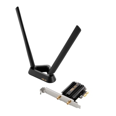 Typ: PCI-E Adapter / Geschwindigkeit: bis zu 5400 Mbit/s / Steckplatz: PCI Express x1 / Sicherheit: WPA3 / Besonderheiten: WiFi 6E