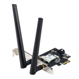 Geschwindigkeit: bis zu 5.400 Mbit/s / WLAN: WiFi 6E (802.11ax) / Verschlüsselung: WPA3 / Schnittstelle: PCI-Express x1 / Besonderheiten: 2x externe Antennen