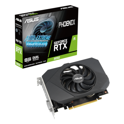 Chipsatz: NVIDIA GeForce RTX 3050 / Speicher; 8 GB GDDR6 / Chiptakt: 1777 MHz / Boost: 1807 MHz / Stromanschluss: 1x 6-Pin / Leistungsaufnahme: