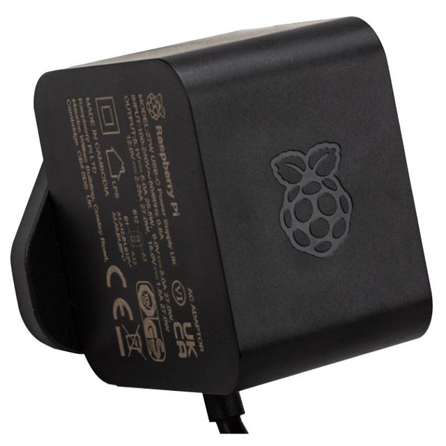 Offizielles Stecker-Schaltnetzteil für den Raspberry Pi 5 mit USB-C Ausgang.Dieses hocheffiziente 27 W Netzteil bietet Standard-PD (Power Delivery) mit 5 V/ 3 A