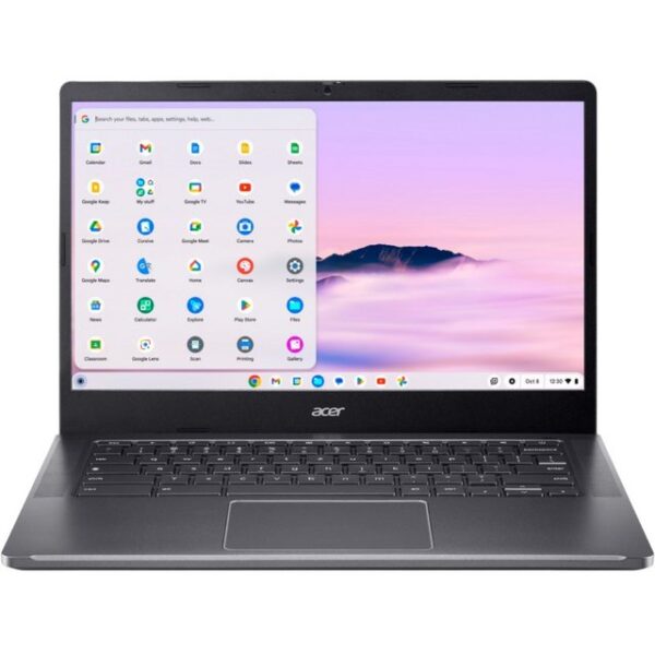 Chromebook Plus 514 (CB514-4H-387Q): das Notebook von AcerAcer präsentiert mit dem Chromebook Plus 514 (CB514-4H-387Q) ein Notebook mit dem Google Chrome OS Betriebssystem. Die Bildschirmdiagonale beträgt bei einer Auflösung von 1920 x 1080 Pixeln platzsparende 14 Zoll. Für visuell beeindruckende oder anspruchsvolle Multimediaanwendungen ist der hochauflösende Bildschirm besonders empfehlenswert. Eine gute Farbdarstellung und ein generell helles Bild bietet die LED-Hintergrundbeleuchtung. Für unterwegs bestens geeigent ist dieses leichte Notebook mit seinen 1