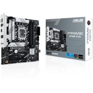 Das Mainboard PRIME B760M-PLUS von ASUS basiert auf dem Intel®-B760-Chipsatz und unterstützt Intel®-Prozessoren für den Sockel 1700 der 13ten und 12ten Generation. Es verfügt über vier DDR5-DIMM-Slots im Dual-Channel-Betrieb für bis zu 192 GB Arbeitsspeicher. Zur weiteren Ausstattung des ASUS PRIME B760M-PLUS gehören zwei PCIe-4.0-x16-Slots und ein PCIe-4.0 x1-Slot. Außerdem verfügt das PRIME B760M-PLUS über 8-Kanal-Sound