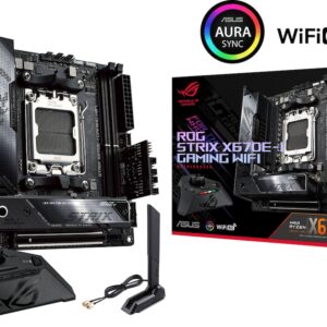 ROG STRIX X670E-I GAMING WIFI Das ROG Strix X670E-I Gaming WiFi packt die neueste Technologie in das winzige Mini-ITX-Gehäuse und bietet mit dem ROG Hive alle wichtigen Bedienelemente und Ein- und Ausgänge in Reichweite. Auf der Mainboard-Ebene sorgen PCIe 5.0-Steckplätze für Grafik und Speicher neben Dual-Channel-DDR5 für große Bandbreite bei Spielen und CPU-intensiven Workloads. Die starke Stromversorgung und die vertikal gestapelten Kühlkörper sorgen für eine optimale Wärmeabfuhr und bilden die Grundlage für die exklusiven ROG-Übertaktungstools