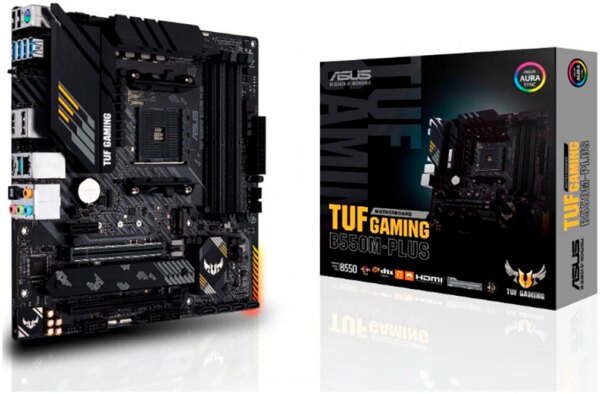 TUF Gaming B550M-Plus vereint die wesentlichen Elemente der neuesten AMD-Plattform und kombiniert sie mit spielbereiten Funktionen und bewährter Haltbarkeit. Dieses Motherboard wurde mit Komponenten in Militärqualität