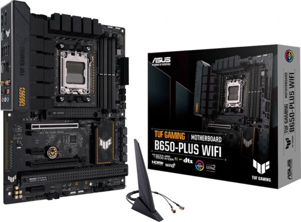 Das ASUS TUF GAMING B650-PLUS WIFI nimmt alle wesentlichen Elemente der neuesten AMD Ryzen 7000er Prozessoren auf und kombiniert sie mit spieletauglichen Funktionen und bewährter Haltbarkeit. Mit Komponenten in Militärqualität