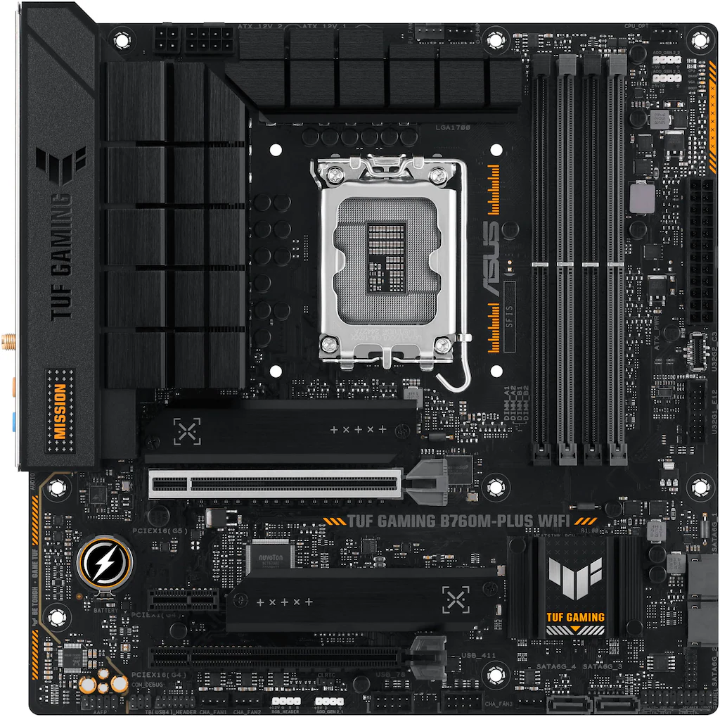 TUF GAMING B760M-PLUS WIFI vereint alle wesentlichen Elemente der neuesten Intel®-Prozessoren und kombiniert sie mit spielbereiten Funktionen und bewährter Haltbarkeit. Dieses Motherboard wurde mit Komponenten in Militärqualität