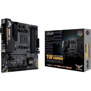 Das ASUS TUF GAMING B450M-PLUS II basiert auf dem AMD-B450-Chipsatz und unterstützt AMD-Prozessoren für den Sockel AM4. Es verfügt über vier DDR4-Slots für bis zu 128 GB Arbeitsspeicher. Zur weiteren Ausstattung des TUF GAMING B450M-PLUS II gehört eine CPU-abhängige Grafiklösung und ein PCIe-3.0-x16-Slot