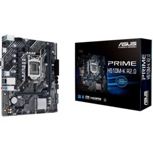 Das ASUS PRIME H510M-K R2.0 Mainboard basiert auf dem Intel®-H510-Chipsatz und unterstützt Intel®-Prozessoren für den Sockel 1200 der 10ten und 11ten Generation. Es verfügt über zwei DDR4-DIMM-Slots im Dual-Channel-Betrieb für bis zu 64 GB Arbeitsspeicher. Zur weiteren Ausstattung des ASUS PRPRIME H510M-K gehören ein PCIe-4.0-x16-Slot und ein PCIe-3.0-x1-Slot. Außerdem unterstützt das ASUS PRIME H510M-K R2.0 die Intel® Optane™ Memory Technologie und verfügt über 8-Kanal-Sound