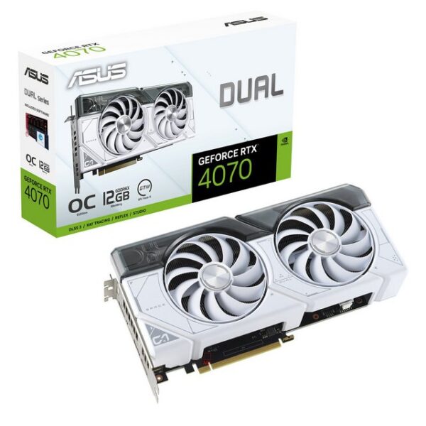 ASUS Dual GeForce RTX™ 4070 OC Edition 12GB GDDR6X mit zwei leistungsstarken Axial-tech-Lüftern und einem 2.56-Slot-Design für umfangreiche Kompatibilität