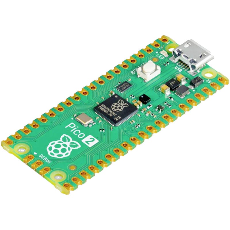 Überblick Zwei Arm Cortex-M33- oder zwei Hazard3-Prozessoren mit 150MHz 520 KB On-Chip-SRAM Software- und Hardware-kompatibel mit Raspberry Pi Pico 1 Drag-and-Drop-Programmierung mit Massenspeicher über USB Gegossenes Modul ermöglicht direktes Löten auf Trägerplatinen Robuste und vollständig dokumentierte Sicherheitsfunktionen Beschreibung Das Raspberry Pi® Mikrocontroller-Board der nächsten Generation